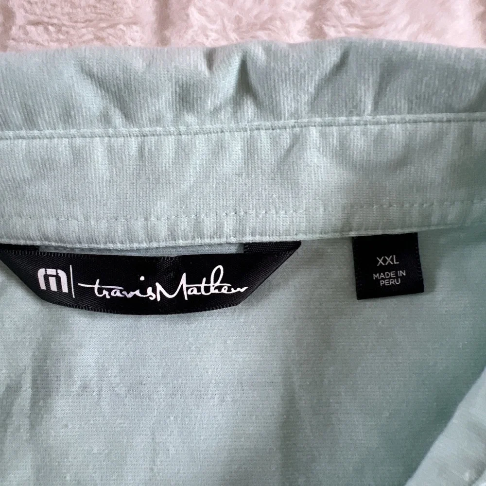 Travis Mathew Shirt Men's XXL‎ Blue Green Short Sleeve Golf Polo